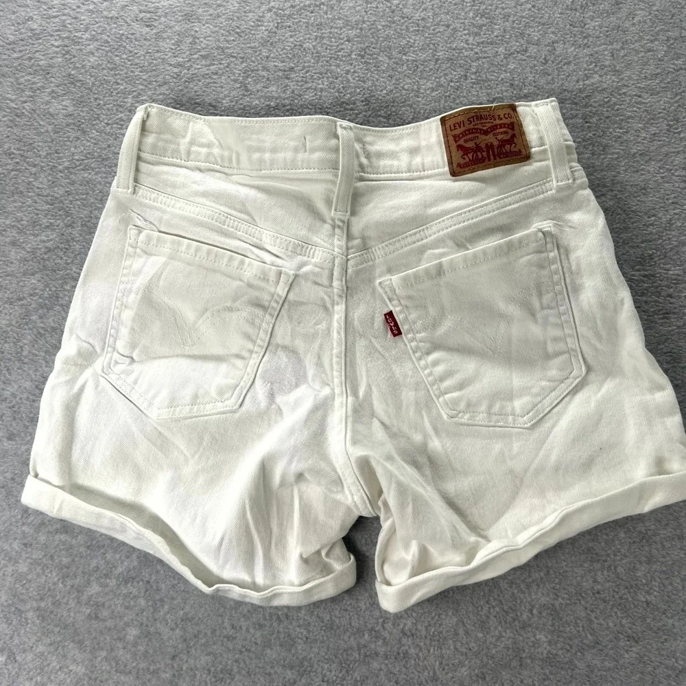 Levi's Mid Length Jean Shorts Womens 27 White Denim 5-Pocket Stretch Cuffed Hem